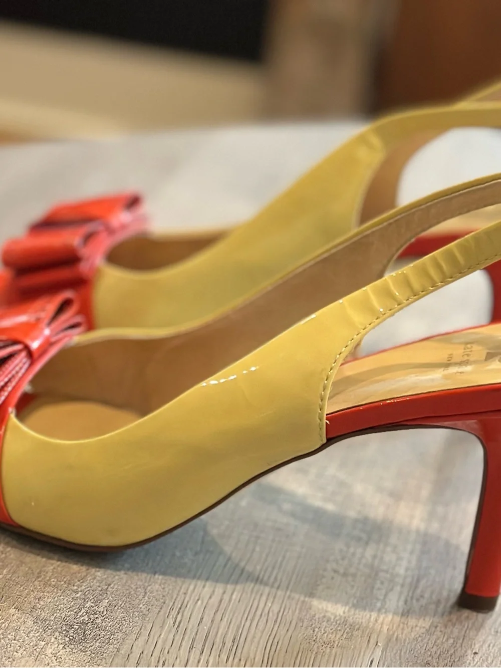 Kate Spade NY Patent Leather Slingback Bow Heels Coral Cream Size 10M